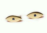 0.1ct Round Cut Blue Sapphire Dainty Eyes Stud Earrings 14k Yellow Gold Finish