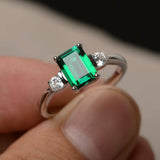 1.2ct Emerald Cut Green Emerald Engagement Ring 14k White Gold Finish Trilogy