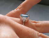 3ct Emerald Cut Aquamarine Diamond Solitaire Engagement Ring 14k White Gold Over