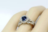 2.3ct Cushion Cut Blue Sapphire Engagement Ring Bridal Set 14k White Gold Finish