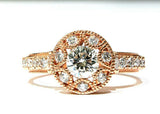 2.2ct Round Cut Diamond Vintage Inspired Halo Milgrain Ring 14k Rose Gold Finish