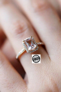 3.5Ct Radiant Cut Peach Morganite Halo Engagement Ring 18K Rose Gold Finish