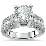 4Ct Round Cut Diamond Vintage Solitaire with Accents Ring 14K White Gold Finish