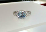 2ct Round Cut Blue Aquamarine Irish Trinity Solitaire Ring 14k White Gold Finish