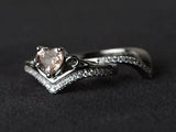 2ct Engagement Ring Heart Cut Peach Morganite Bridal Set 14k White Gold Finish