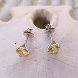 1ct Stud Earrings Round Cut Yellow Sapphire Solitaire 14k White Gold Finish