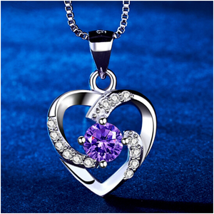 1ct Round Cut Purple Amethyst Pendant Heart Shape 18k White Gold Finish NO CHAIN