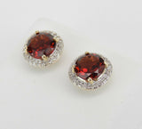 2ct Round Cut Red Garnet Floral Halo Stud Women Earrings 14k Yellow Gold Finish