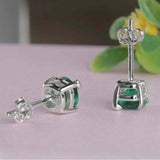 2ct Stud Earrings Round Cut Green Emerald Solitaire Design 14k White Gold Finish