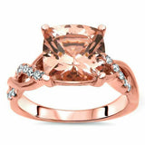 3Ct Cushion Cut Peach Morganite Infinity Band Engagement Ring 14K Rose Gold Over