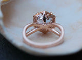 2ct Engagement Ring Round Cut Diamond Split Shank Hexagon Halo 14k RoseGold Over