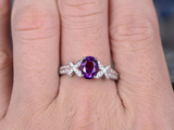 3ct Oval Cut Purple Amethyst Engagement Ring Butterfly Flower 14k WhiteGold Over