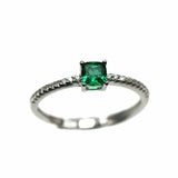 1ct Cushion Cut Emerald Solitaire with Round Accents Ring 14k White Gold Finish