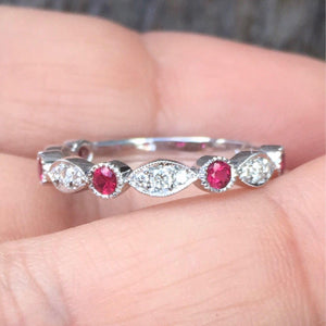 1ct Round Pink Sapphire Half Eternity Vintage Wedding Band 14k White Gold Over