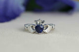 1ct Heart Cut Blue Sapphire Engagement Ring Diamond Claddagh 14k White Gold Over