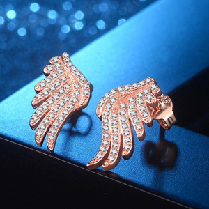 Angel Wings Stud Earrings 1.3ct Round Cut VVS1D Diamond 14k Rose Gold Finish