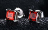 2ct Stud Earrings Princess Cut Red Garnet Solitaire Design 14k White Gold Finish