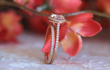 Halo Bridal Set Engagement Ring 1.5ct Round Cut Diamond 14k Rose Gold Finish