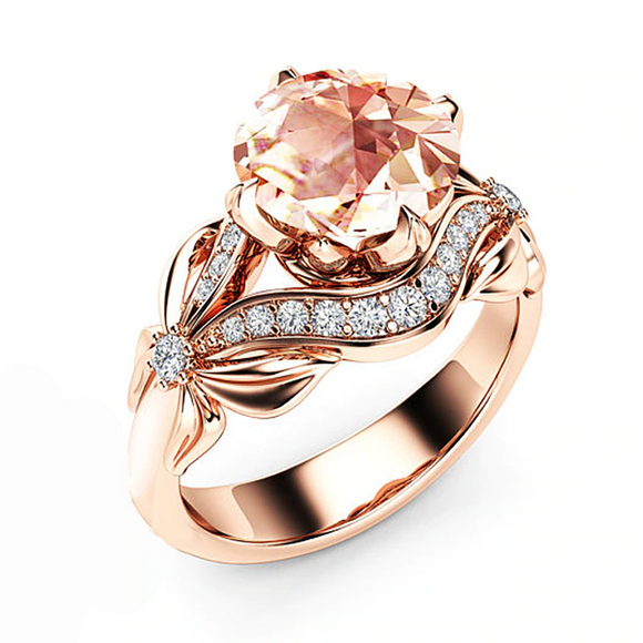 2ct Round Cut Peach Morganite Engagement Ring 14k Rose Gold Finish Unique Design