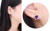 2ct Cushion Cut Purple Amethyst Halo Solitaire Stud Earrings 18k Rose Gold Over