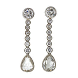 2ct Round & Pear Cut Diamond Straight Drop Dangle Earrings 14k White Gold Finish