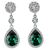 2ct Pear Cut Green Emerald Diamond Halo Tear Drop Earrings 14k White Gold Finish