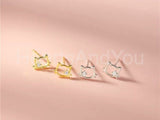 0.1ct Round Cut Moissanite Cat Kitten Stud Earrings Women 14k Yellow Gold Plated