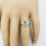 2.3ct Emerald Cut Diamond Engagement Ring Classic Trilogy 14k White Gold Finish