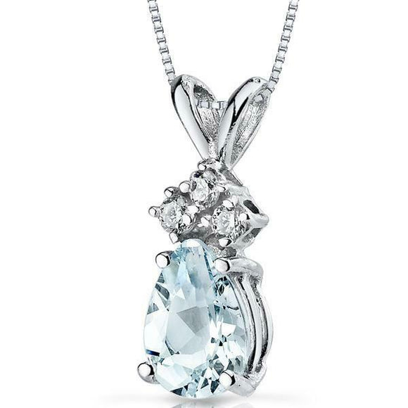 1Ct Pear Cut Blue Aquamarine Diamond Trendy Pendant 14K White Gold Over NO CHAIN