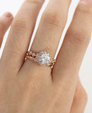 2ct Round Cut Diamond Art Deco Milgrain Floral Bridal Set Ring 14k RoseGold Over