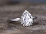 1ct Pear Cut Diamond Cluster Solitaire Engagement Ring 14k White Gold Finish