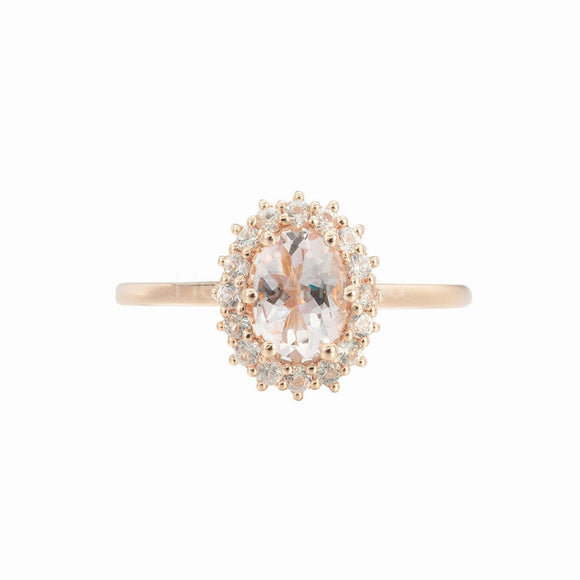 1ct Oval Cut Simulated Morganite Halo Engagement Ring 14k Yellow Gold Plated