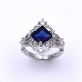 1.9ct Princess Cut Blue Sapphire Engagement Ring 14k White Gold Finish Art Deco