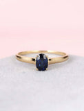 1ct Oval Cut Blue Sapphire Engagement Ring 4 Prong Solitaire 14k YellowGold Over