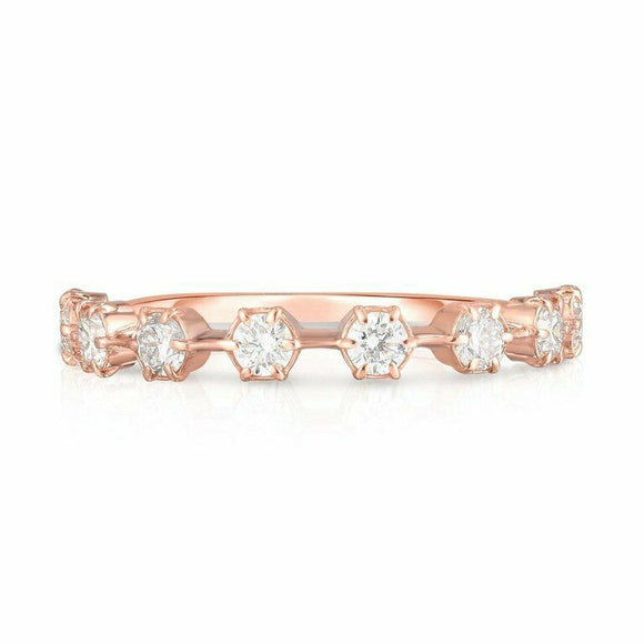 0.9ct Round Cut VVS1 Diamond Wedding Band Ring Half Eternity 14k RoseGold Finish