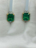 2ct Green Emerald Cut Solitaire Women Stud Earrings 14k White Gold Finish