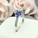 2ct Engagement Ring Round Cut Diamond Blue Sapphire Accents 14k WhiteGold Finish