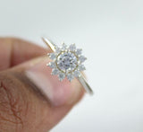 1.5ct Engagement Ring Round Cut Diamond Floral Solitaire 14k White Gold Finish