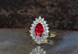 2ct Pear Cut Pink Ruby Art Deco Promise Engagement Ring 14k Yellow Gold Finish