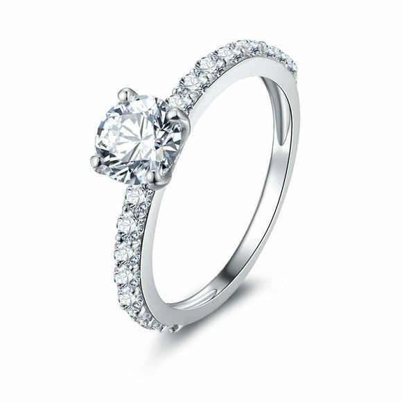 1.85ct Round Diamond Engagement Ring Solitaire with Accent 14k White Gold Finish