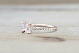 1.3ct Cushion Cut Peach Morganite Engagement Ring Hidden Halo 14k Rose Gold Over