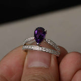 1.5ct Pear Cut Purple Amethyst Crown Design Engagement Ring 18k WhiteGold Finish