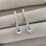 2.7ct Drop Earrings Pear Cut Blue Aquamarine Tear Water Drop 14k White Gold Over