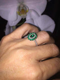 2ct Oval Cut Green Emerald Engagement Ring Diamond Dual Halo 14k White Gold Over