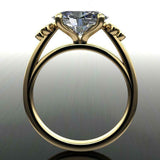 Solitaire Bezel Set Round Accents Ring 2ct Oval Cut Diamond 14k Yellow Gold Over