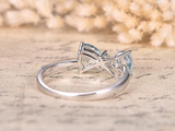 1ct Trillion Cut Blue Aquamarine Bow Trendy Design Ring 14k White Gold Finish