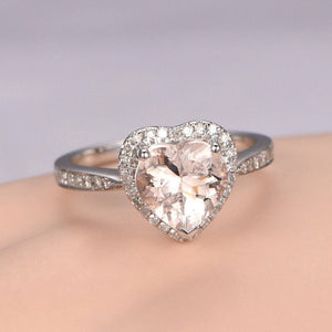 1ct Heart Cut Peach Morganite GF Proposal Engagement Ring 14k White Gold Finish