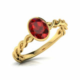 1Ct Oval Cut Red Garnet Trendy Braided Shank Solitaire Ring 14K Yellow Gold Over