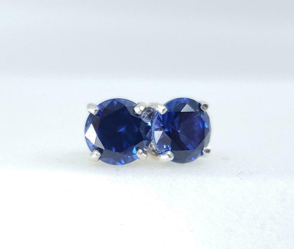 1.4ct Stud Earrings Round Cut Blue Sapphire Solitaire Women 14k WhiteGold Finish