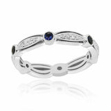 1ct Round Cut Blue Sapphire Milgrain Vintage Eternity Band 14k White Gold Finish